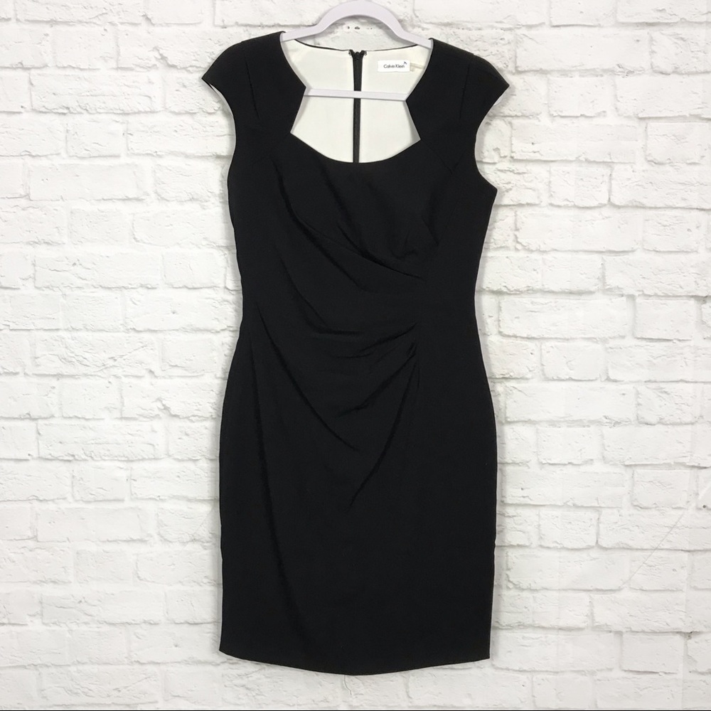 Calvin Klein Black CapSleeve Career Sheath Dress 8